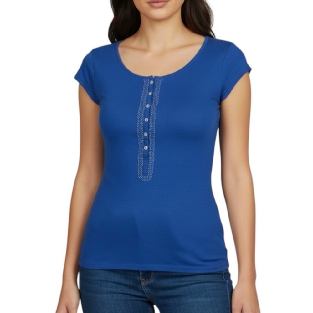 Y2K Blue Fitted Henley Baby Tee Small